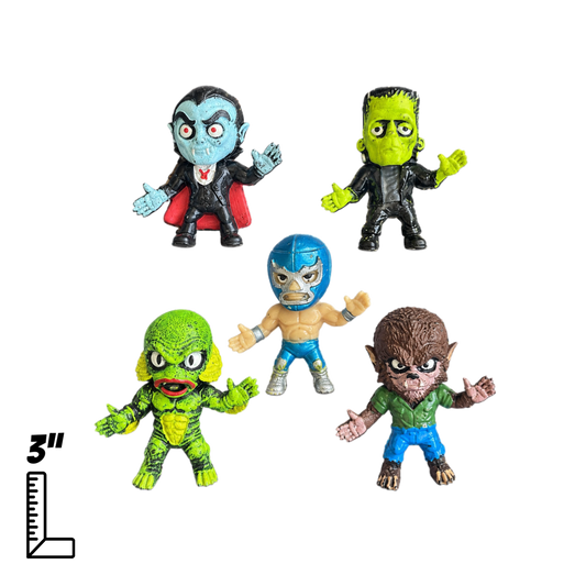 El Santo y Blue Demon vs Los Monstruos mini figures bootleg set