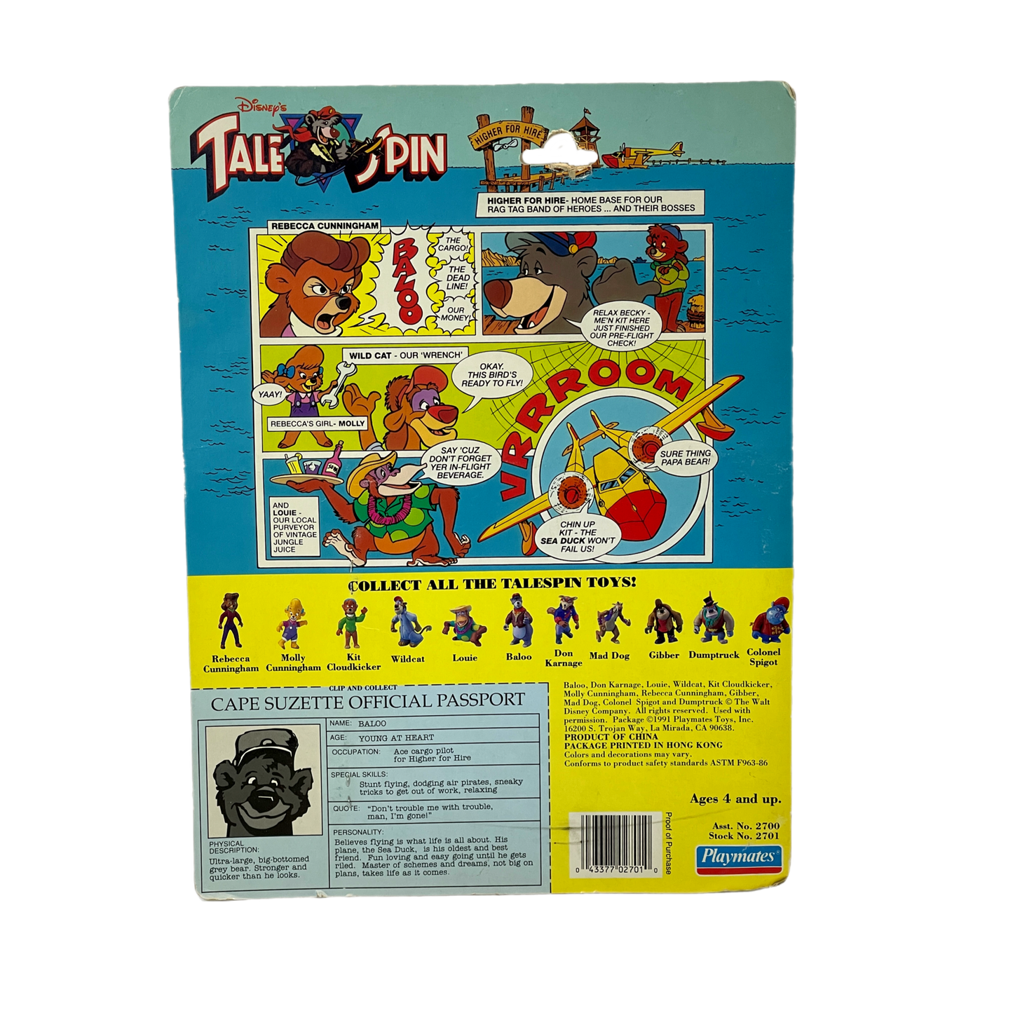 Disneys Tale Spin Baloo playmates vintage action figure Moc 90s