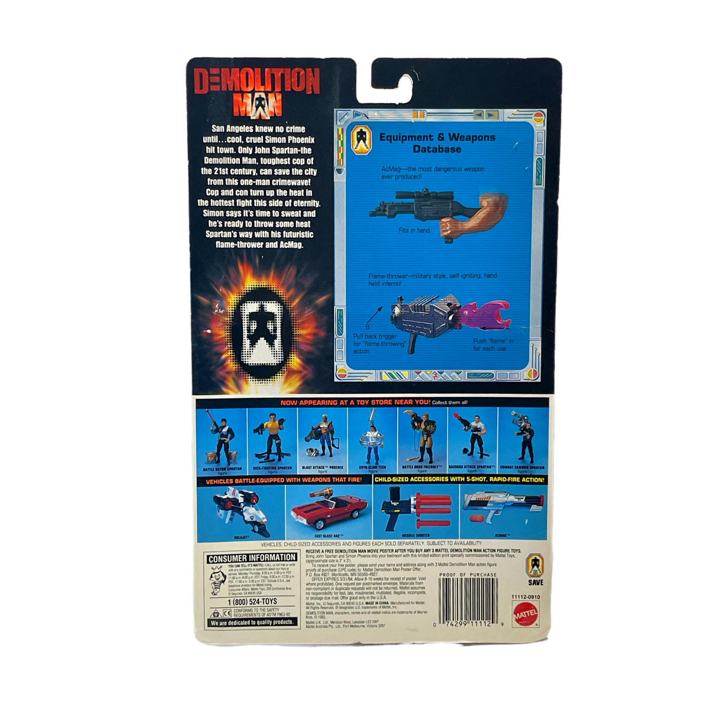 Mattel Demolition Man Flame Throwing Phoenix vintage action figure Moc early 90s
