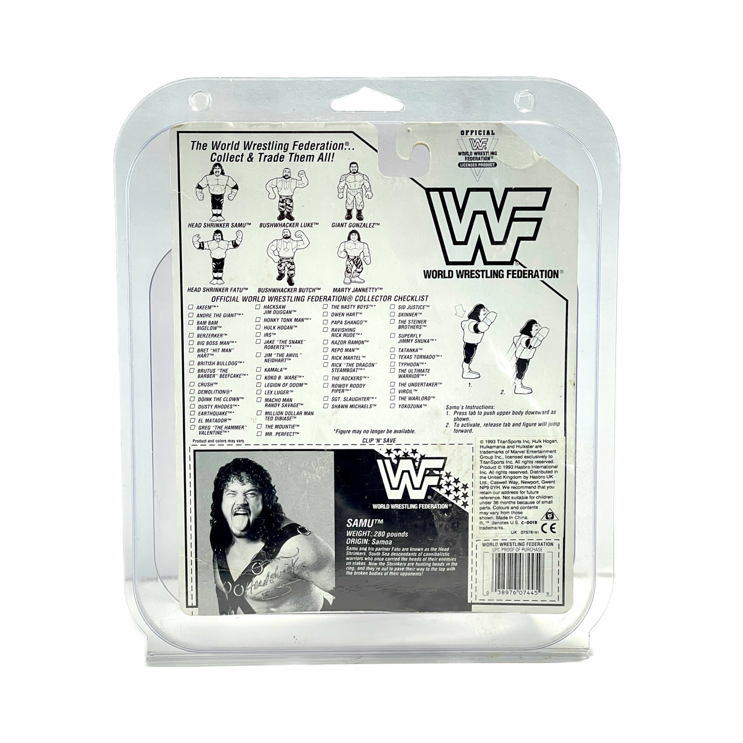 WWF Hasbro Samu of The Headshrinkers vintage wrestling action figure mint on card