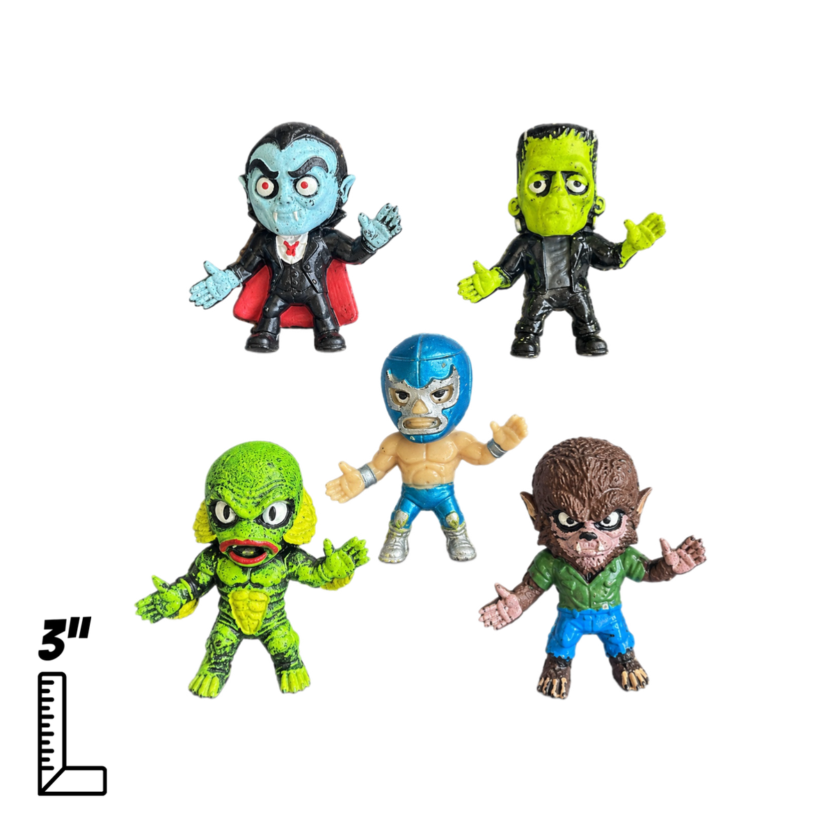 El Santo y Blue Demon vs Los Monstruos mini figures bootleg set