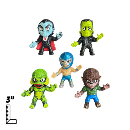 El Santo y Blue Demon vs Los Monstruos mini figures bootleg set