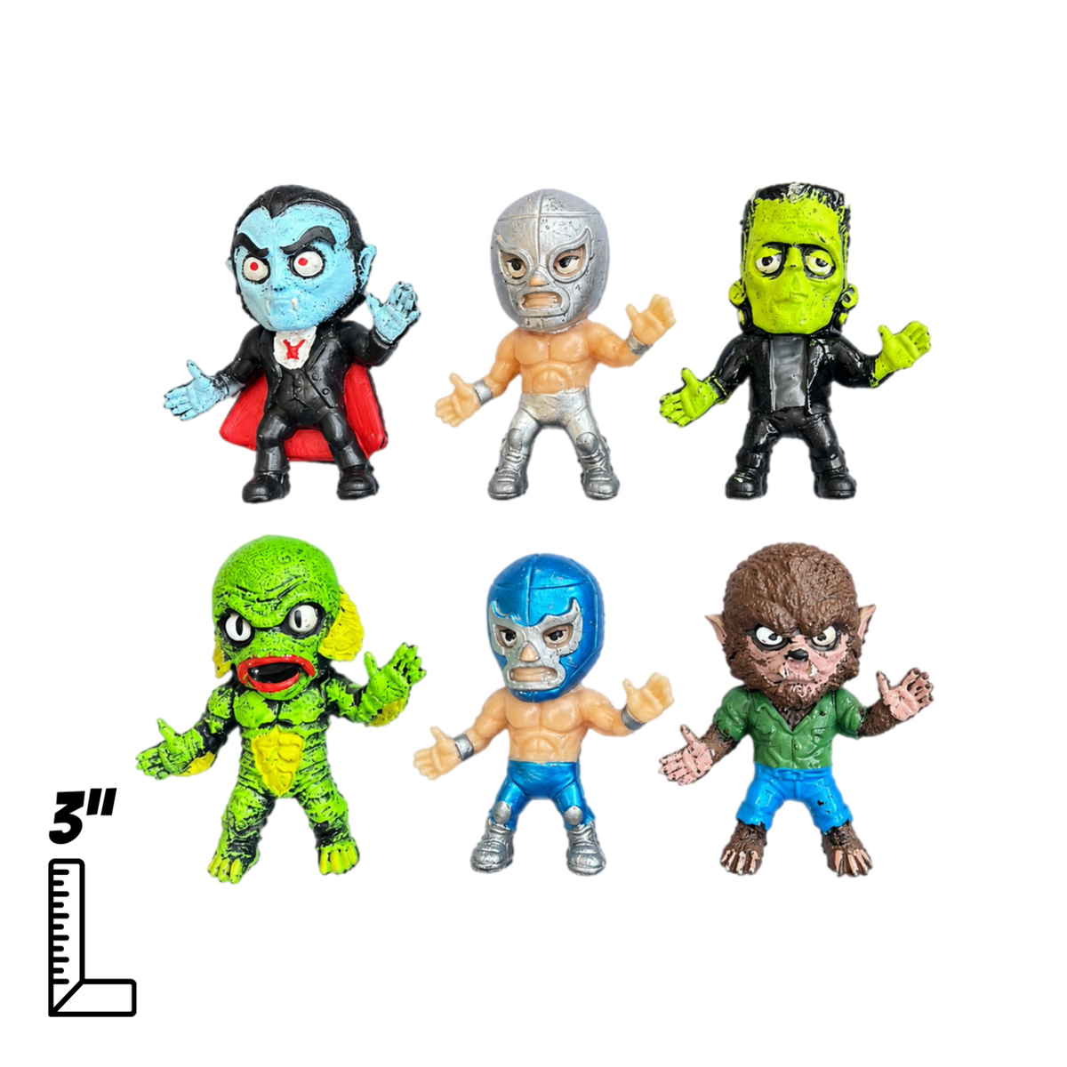 El Santo y Blue Demon vs Los Monstruos mini figures bootleg set