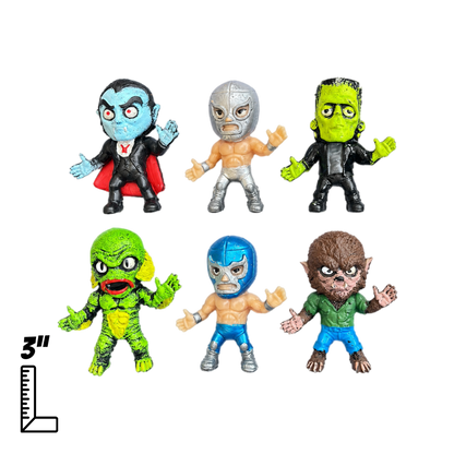 El Santo y Blue Demon vs Los Monstruos mini figures bootleg set
