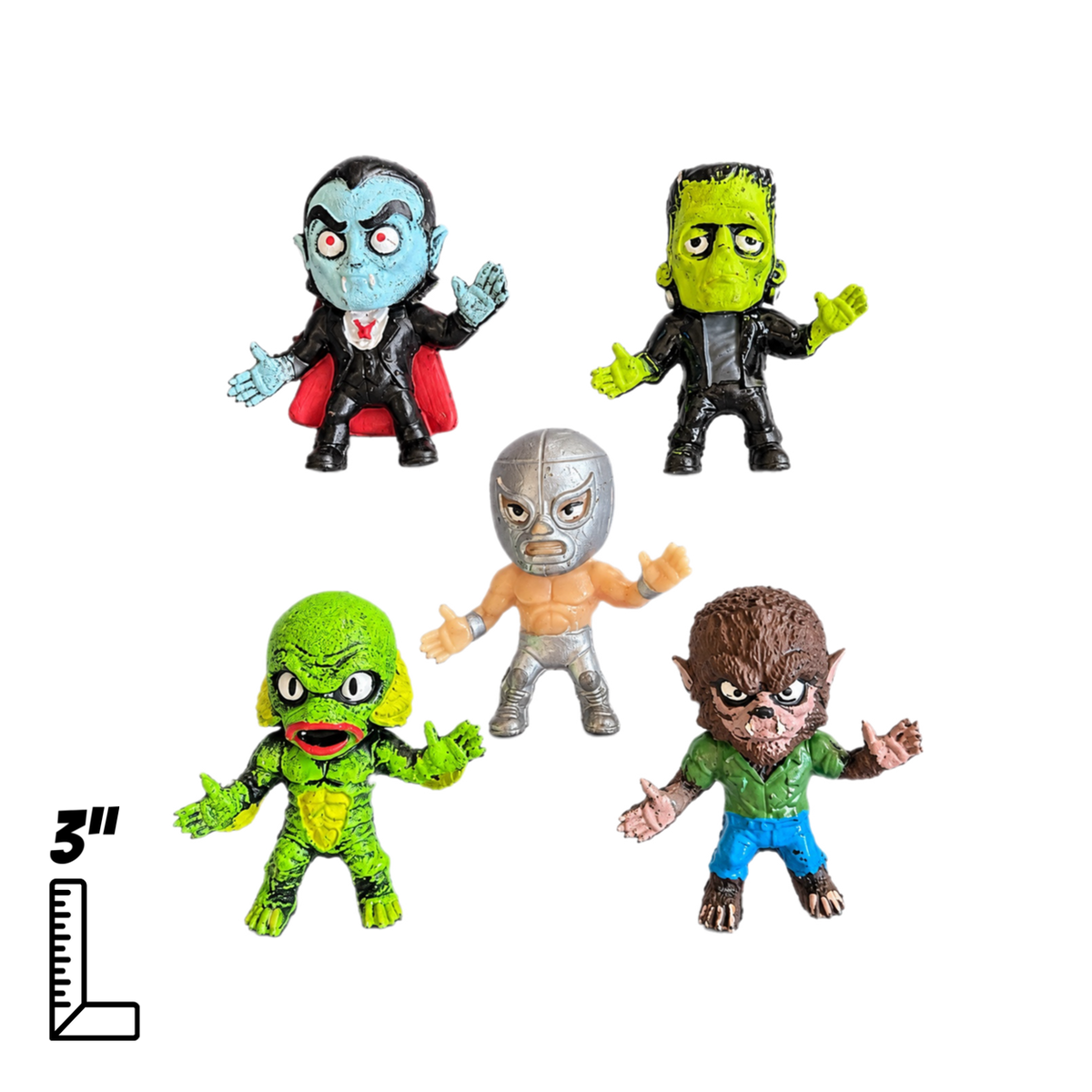 El Santo y Blue Demon vs Los Monstruos mini figures bootleg set