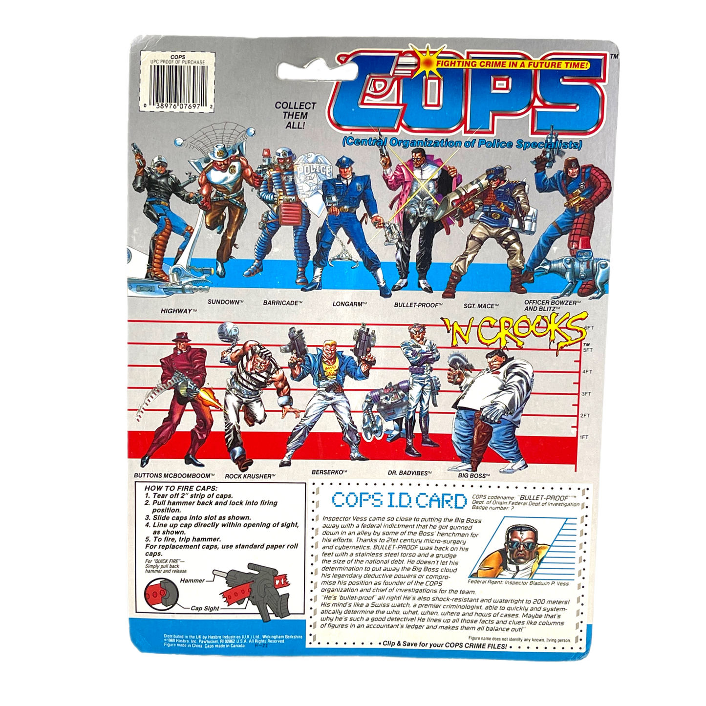 Hasbro cops n crooks Bulletproof Federal Agent beautiful vintage action figure Moc