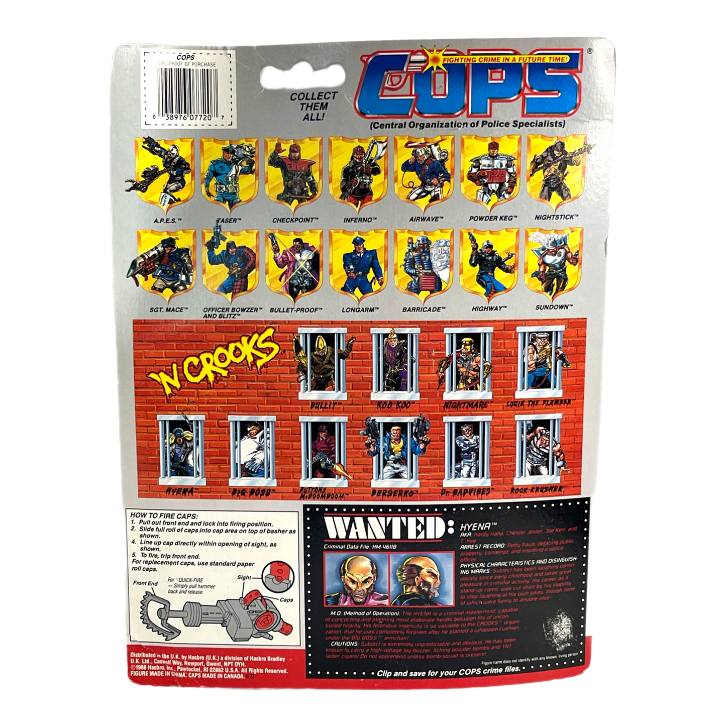 Hasbro Cops N Crooks Hyena wild man vintage action figure Moc 80s