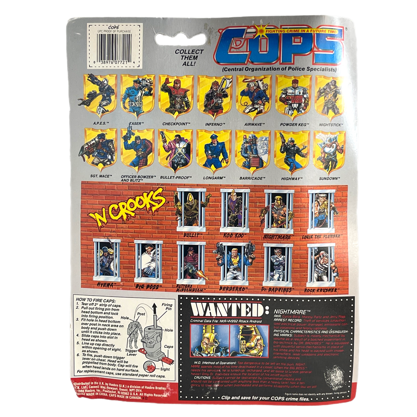 Hasbro Cops N Crooks Attack Android Nightmare vintage action figure Moc 80s