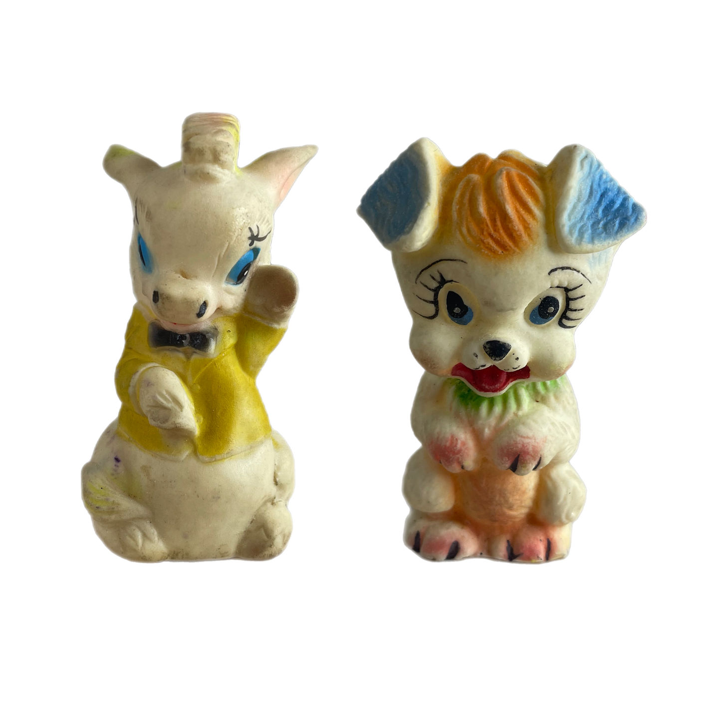 Vintage squeaky toy donkey and dog