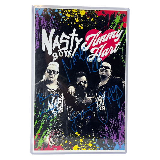 Signed Nasty Boys & Jimmy Hart laminated poster WWF Tag team Legends 90s WWF WCW