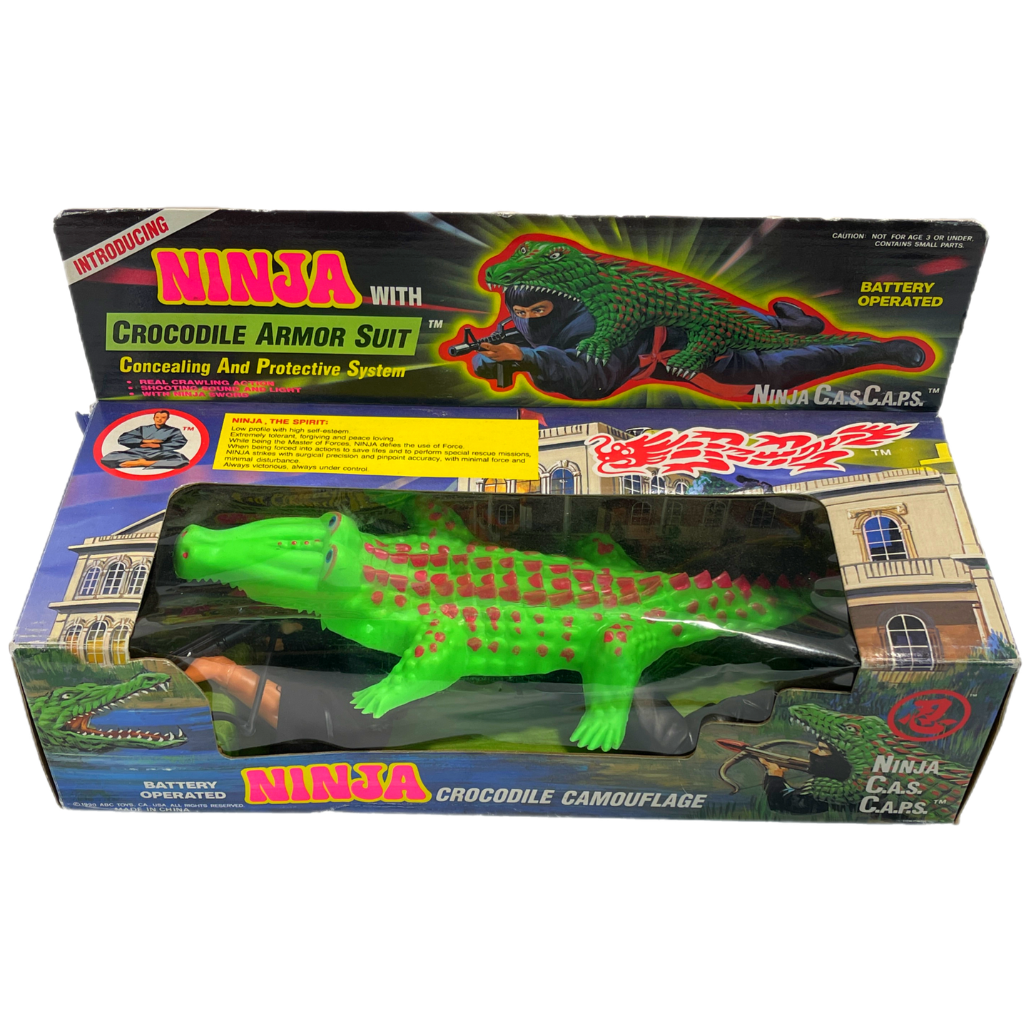 Motorized Ninja With Crocodile Armor Suit battery operated vintage action figure mint in box