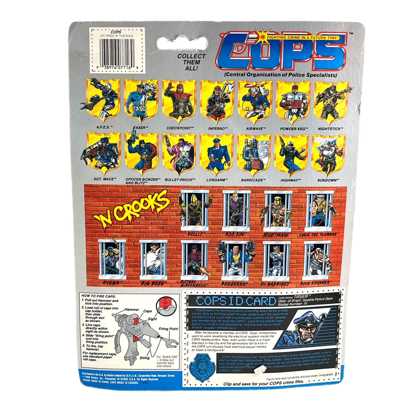 Hasbro Cops N Crooks Non lethal containment specialist Taser vintage action figure Moc